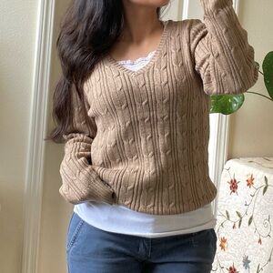 St. John's Bay Tan Cable Knit V-Neck Sweater